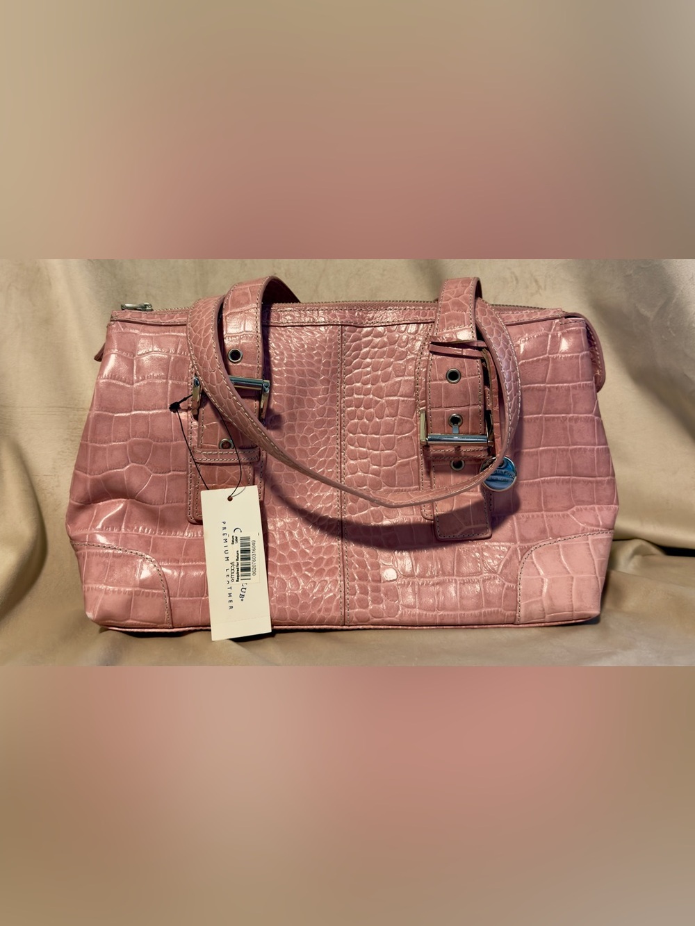 Charter Club Pink Croc-Embossed Leather Tote